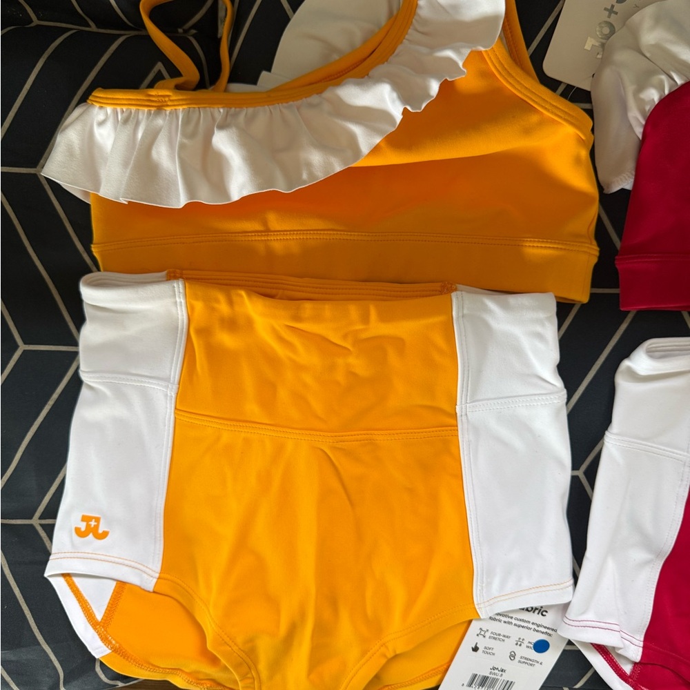 Jo+Jax Orange and White One-Shoulder Bikini Set